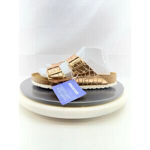 Birkenstock Metallic Rose Gold Two-Strap Sandals - Narrow fit